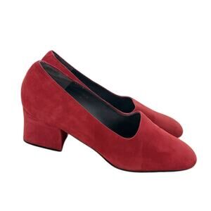 Marquise Suede Leather Block Heel Pumps Women’s 9.5 Brick Red 90s Vintage NEW
